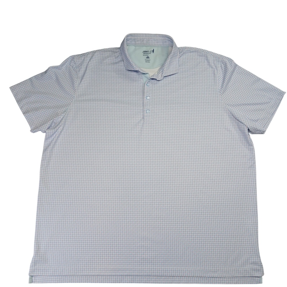 Johnnie-O Performance Polo Shirt Mens XXL Gilbert White Blue Pink Print JMPO7350